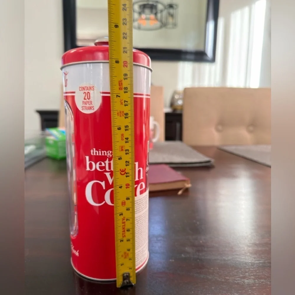 Coca-Cola Red and White Straw Holder - 9” Tall